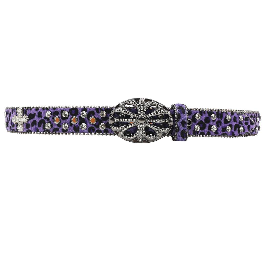 Y2K Retro Leopardendruck Strass Ledergürtel - Millennial Style Jeans Accessoire