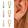 CMON KSTAR 925 Silver Colored Zircon Green Pink Heart Charm Earrings For Women Gold Crystal Pave Circle Fine Jewelr
