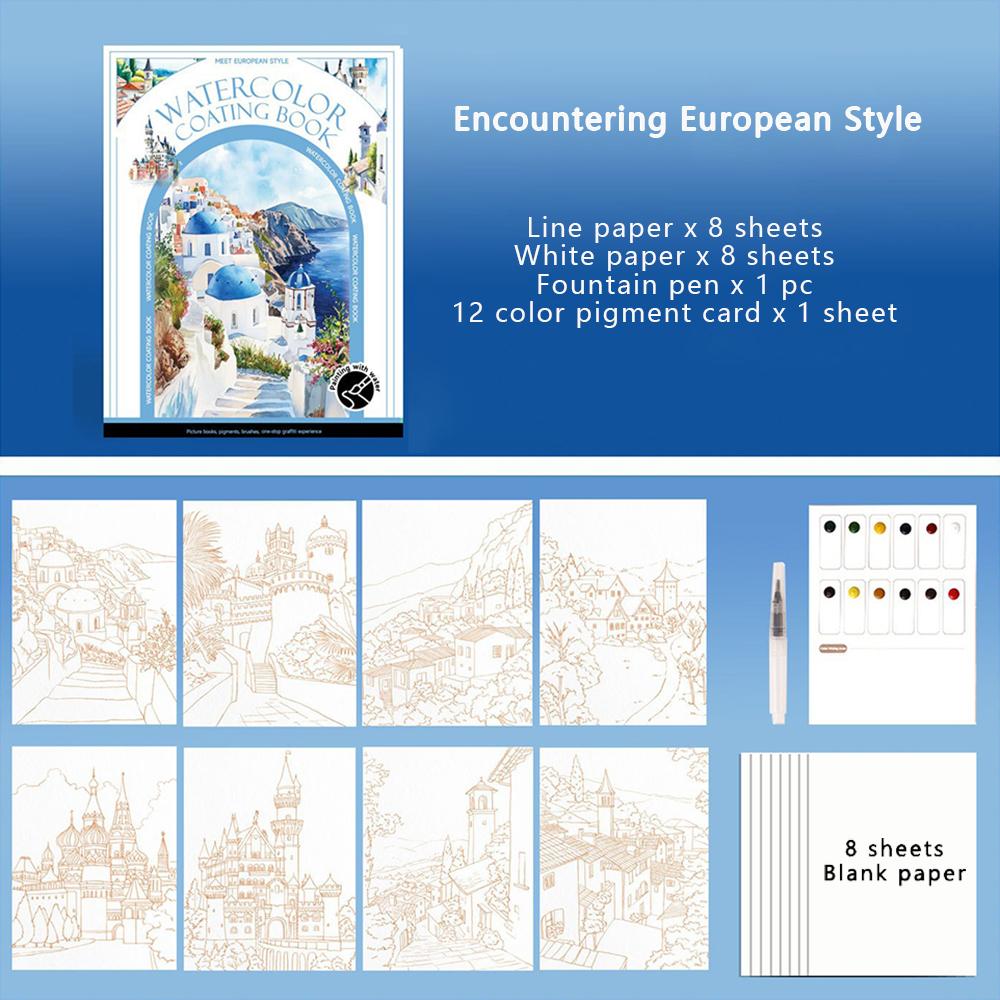 Travel Watercolor Painting Set with Tri-Fold Book, Built-in 12 Colors & Stress Relief Note Paper for DIY Art Therapy