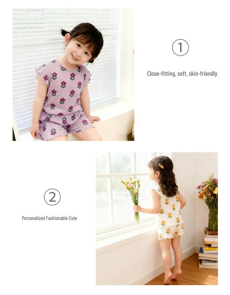 Süßer Sommer-Pyjama für Mädchen - Kurzarm, Eis seide, Atmungsaktives Set