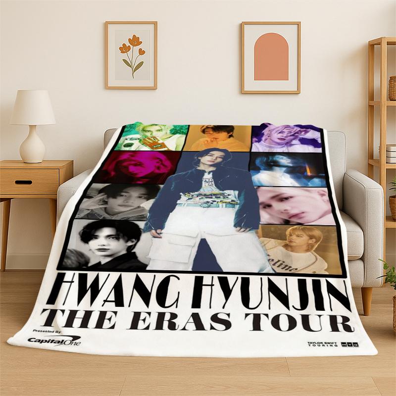 Kpop Hyunjin Stray Kids Music Flannel Blanket Soft Warm Throw Blanket for Bedroom Living Room Bed Travel Camping Picnic Gift