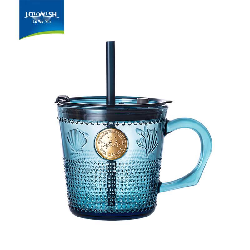 LOVWISH Ocean Blue Double-Layer Glass Straw Cup