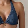 New Tight Two-Piece Bikini Set Sexy Women Solid Halter Swimsuit Hollow Backless Swimwear Summer Push Up Beach Bathing Suit