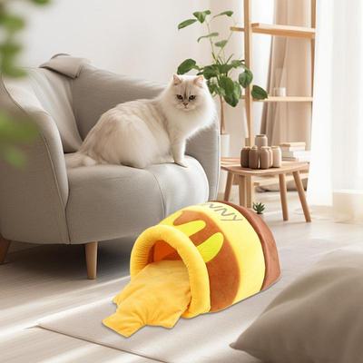 Pet Beds For Cats Cute Pet Bed Semi-Enclosed Cat House Washable Semi-Enclosed Cat Tent With Removable Cushion Pet Cave Halloween