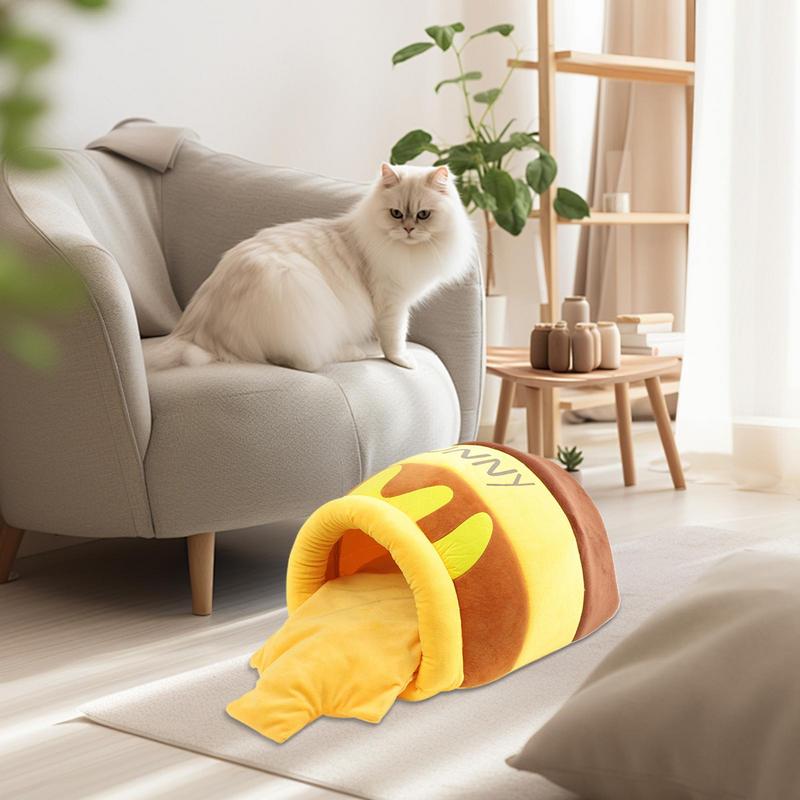 Pet Beds For Cats Cute Pet Bed Semi-Enclosed Cat House Washable Semi-Enclosed Cat Tent With Removable Cushion Pet Cave Halloween S