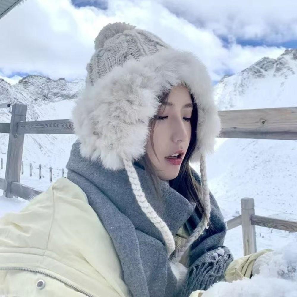 Pompom Knitted Hat Knitted Ear Protection Hat New Beanie Hat  Autumn and Winter