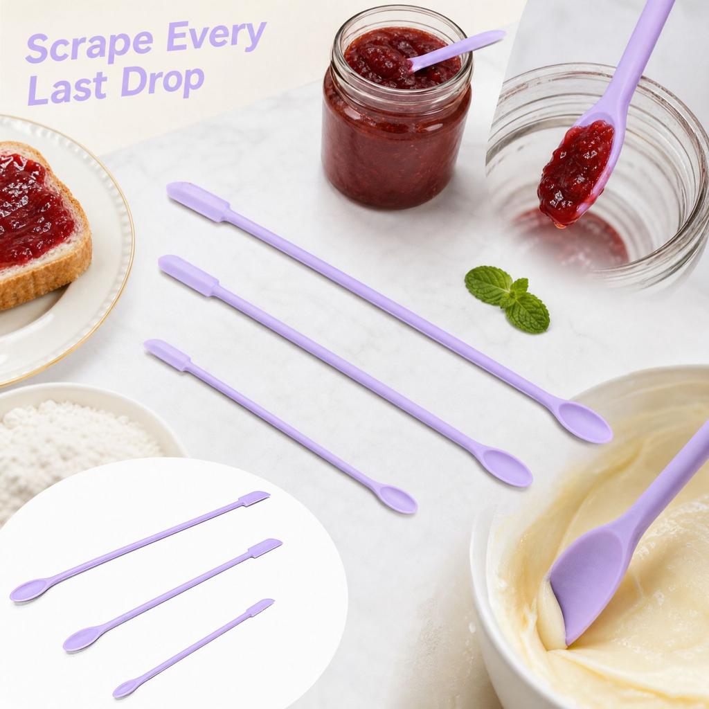 3-Piece Silicone Spatula Set with Pointed Scraper for Baking and Spreading