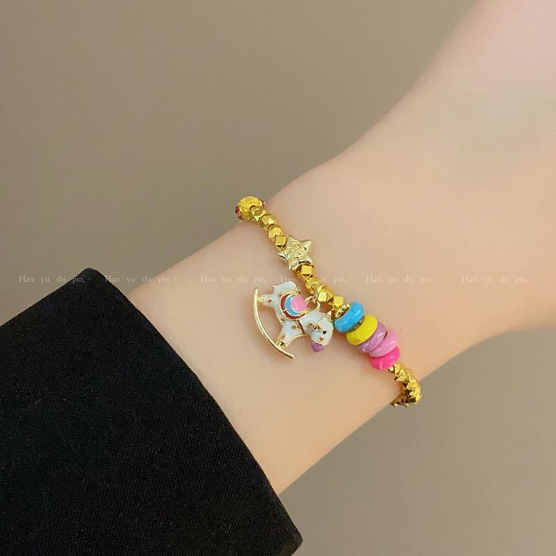Colorful Cartoon Enamel Drip Oil Carousel Pendant Necklace And Bracelet For Kids