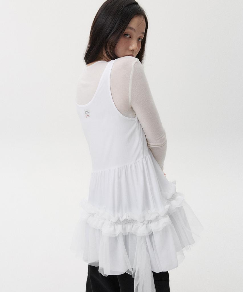 Ohesio Sheer Frill Layered Dress, White