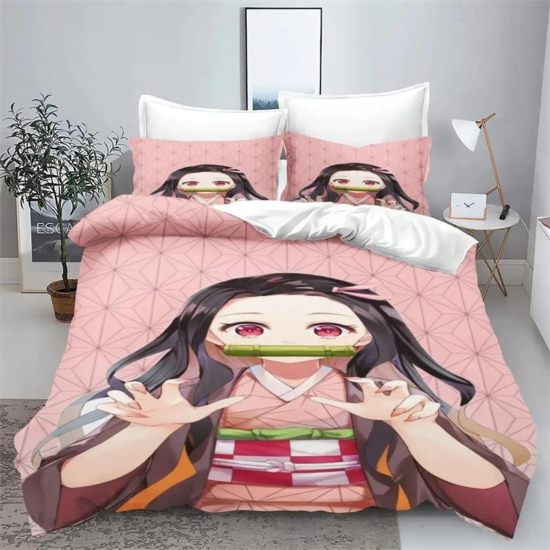 Demon Slayer Kimetsu No Yaiba Kamado Nezuko Anime 100% Polyester Bedding Set Duvet Cover Set Printed Cartoon Home Decor