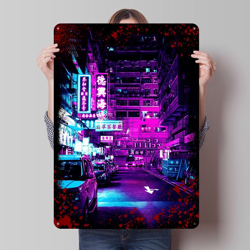 Cyberpunk Tone Tinplate Poster Customized Wall Art Vintage Metal Signs Retro Tin Plaque for Modern Home Decoration Luxury House