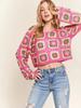 Hand-Crocheted Ethnic Style Colorful Squares Loose Pullover for Women