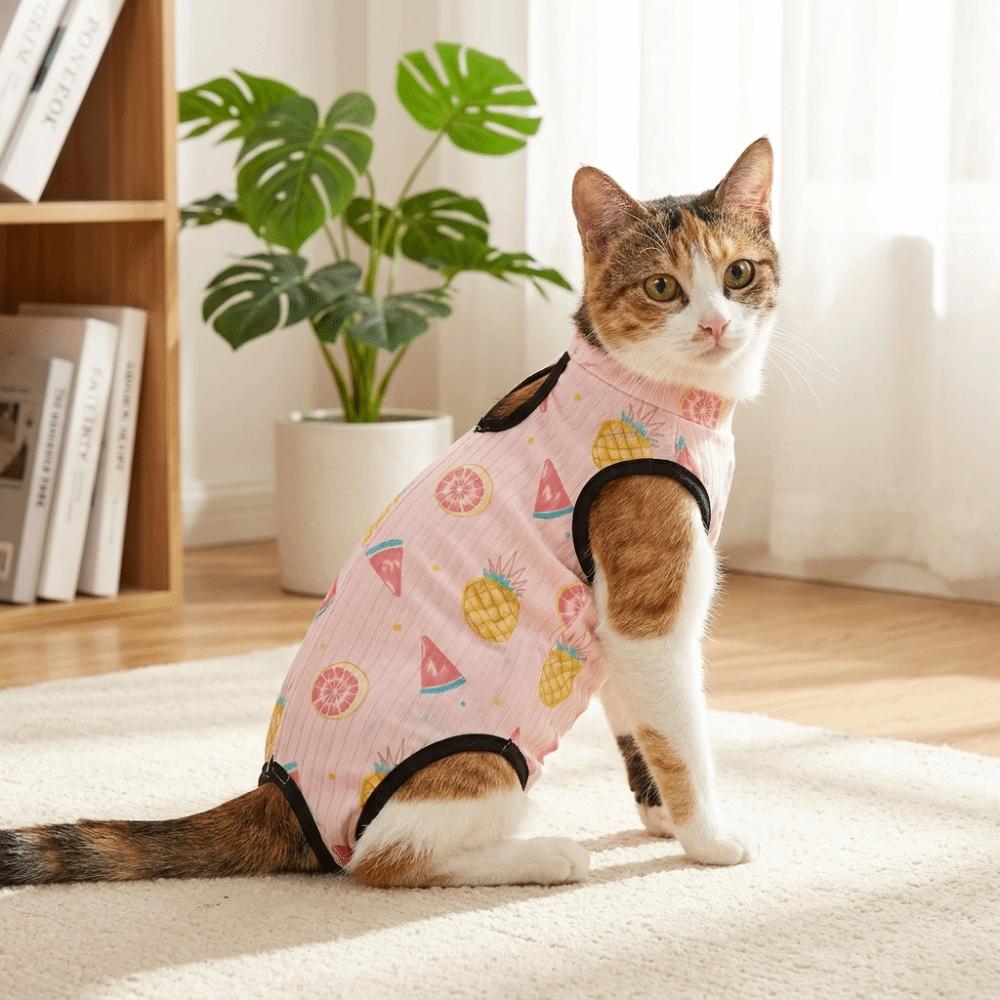 Adjustable Pet Recovery Suit Breathable High Elastic Cat Weaning Jumpsuit Soft Cotton Cartoon Pattern Cat Sterilization Clothes