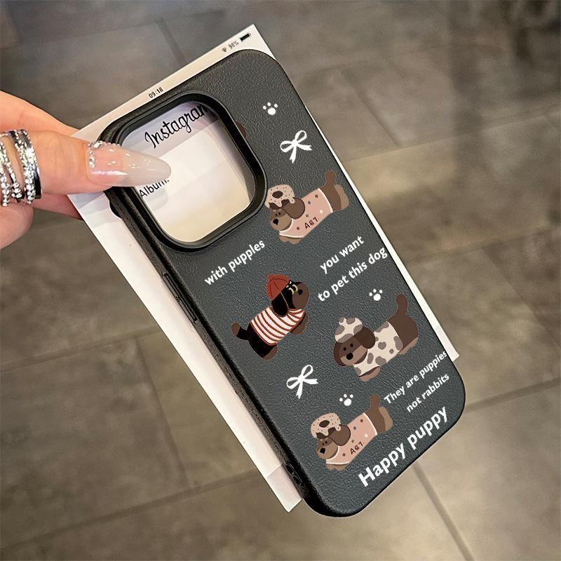 New Year's full screen puppy is suitable for Apple 16Pro new 17promax anti-drop 15Pro large hole leather pattern shell explosion