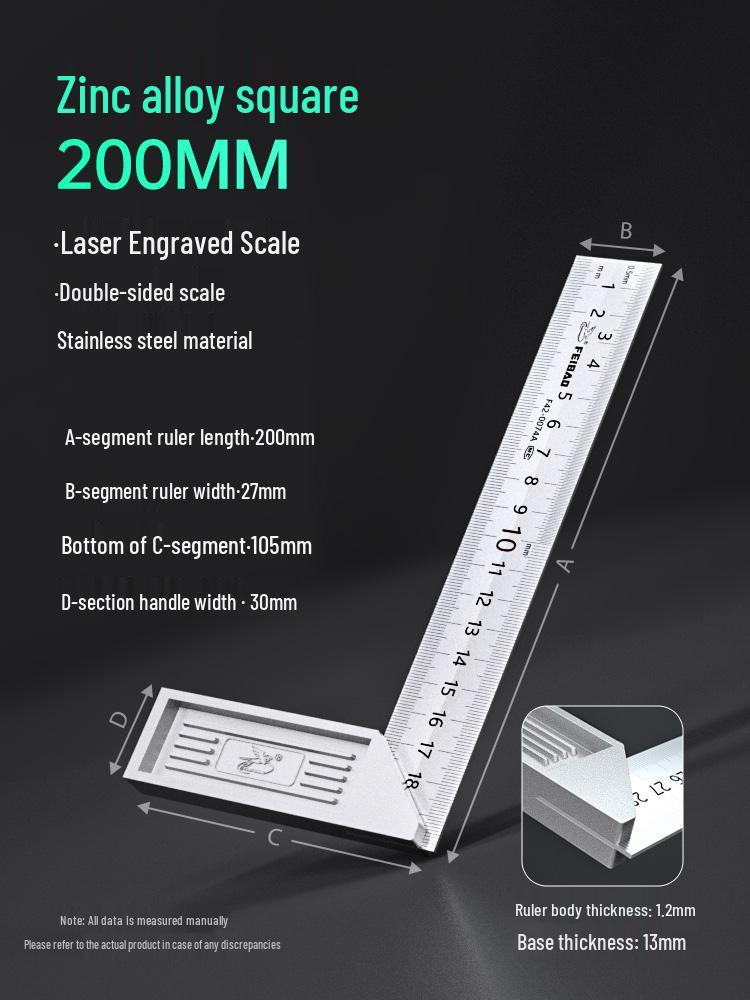 Fei Bao Stainless Steel 90° Woodworking Triangle Angle Ruler