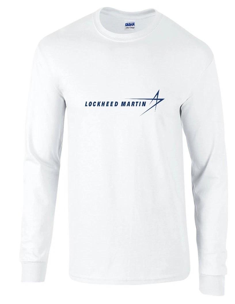 Lockheed Martin Blue Logo US Aerospace White Long Sleeve Cotton T-Shirt 4XL