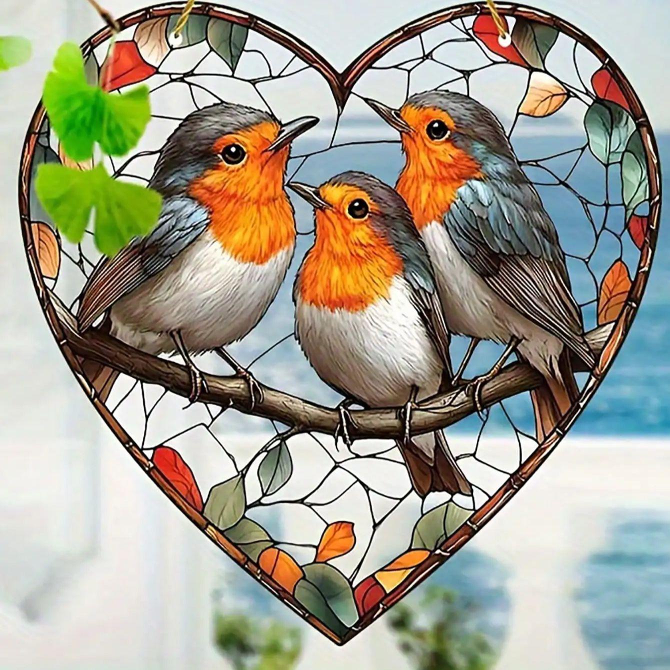 

2D colored sunshade glass hanging window for home decoration, suitable for bird enthusiasts, garden and animal themes