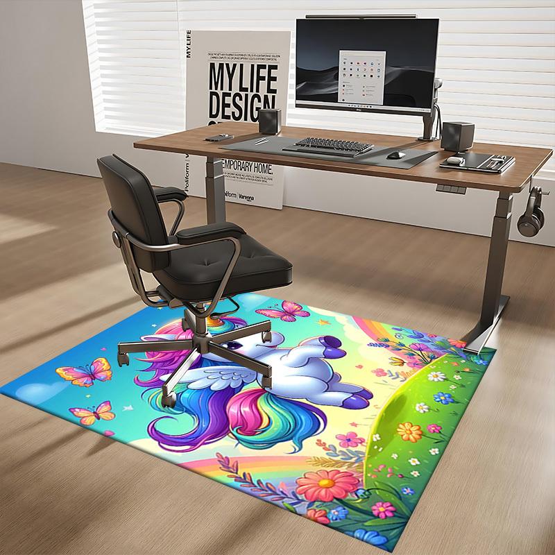 1pc Unicorn Rainbow Butterfly Chair Mat - Anime Cartoon Design, Non-Slip Carpet for Office and Home Decor, Suitable for All Seasons.H098