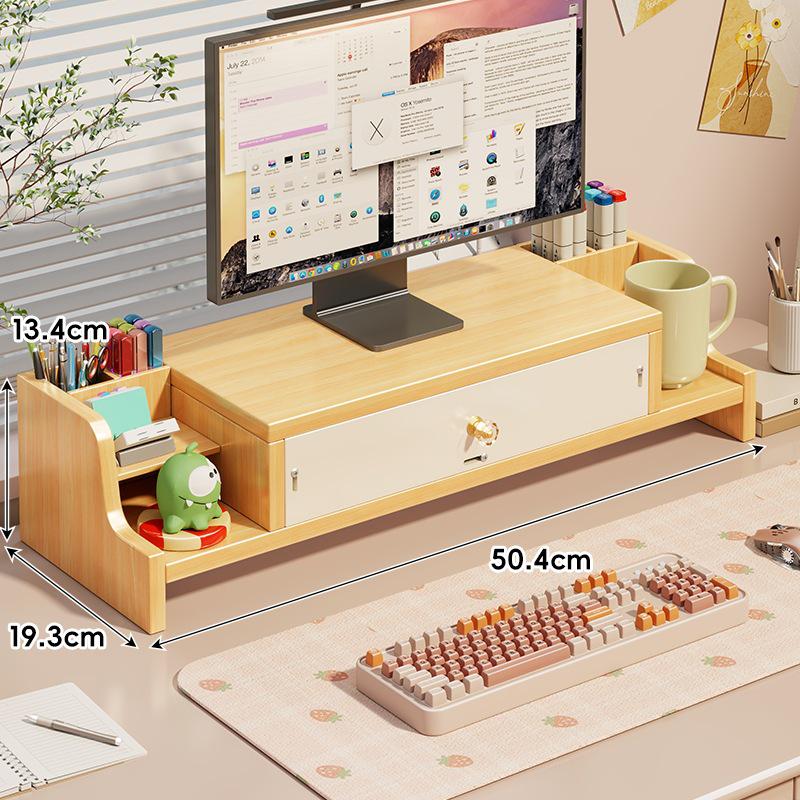 Desktop Monitor Stand with Drawer and Storage Shelf