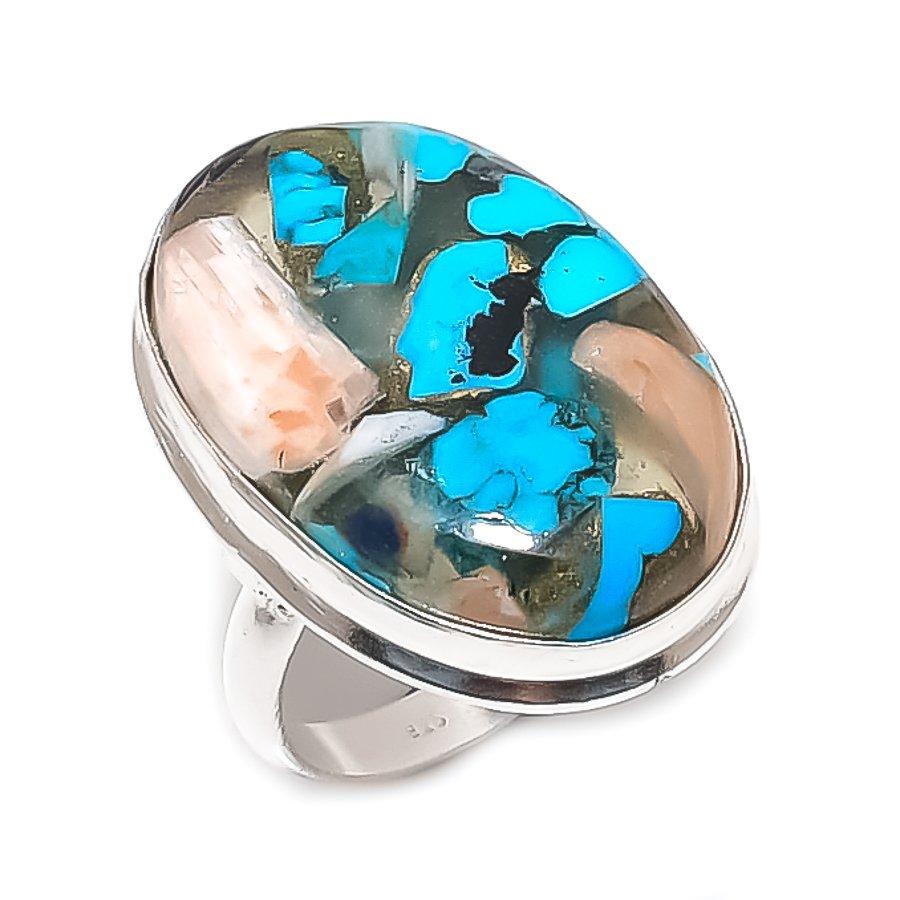 Natural Copper Blue Turquoise 925 Sterling Silver Jewelry Ring Size 9 l4L09
