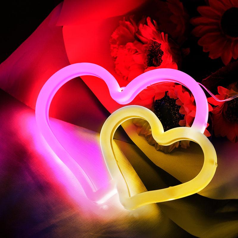 Double Love Neon Signs with Base, LED Atmosphere Light, Wall Lamp, for Birthday, Party, E-sports, Camping, Summer, Home Decor