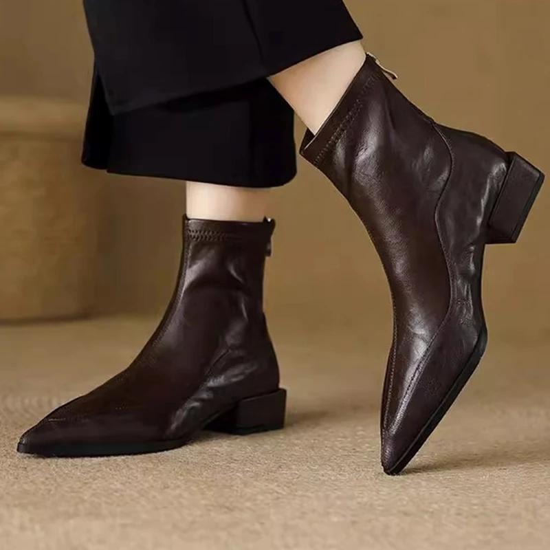 Women's Shoes Pointed Toe Mid Heels Fashion Shoes Luxury New Winter Ankle Boots Dress Designer Pumps Mujer Chelsea Botas