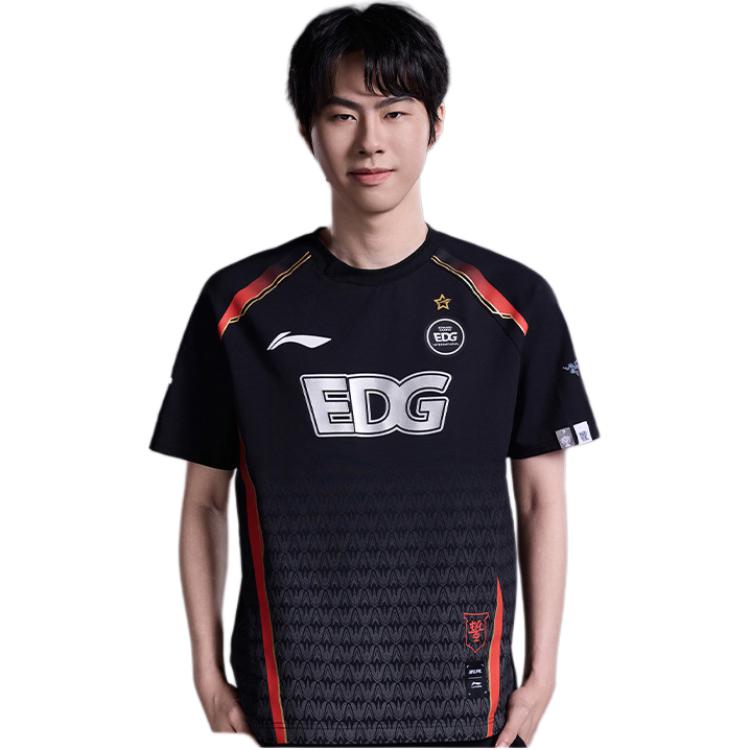 Li Ning Electronic Sports Series EDG Team Classic Comfortable Letter Print Fitted Short Sleeve T-Shirt Unisex T-Shirts Black ATSU671-1