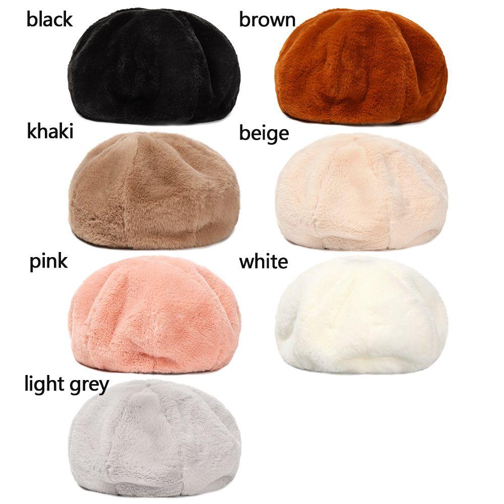 Fashion Plush Pure Color Vintage Ladies Beret Classic Female Bonnet