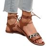 Large size strap flat sandals women's new leopard print round head ankle ring lace-up casual beach women's shoes