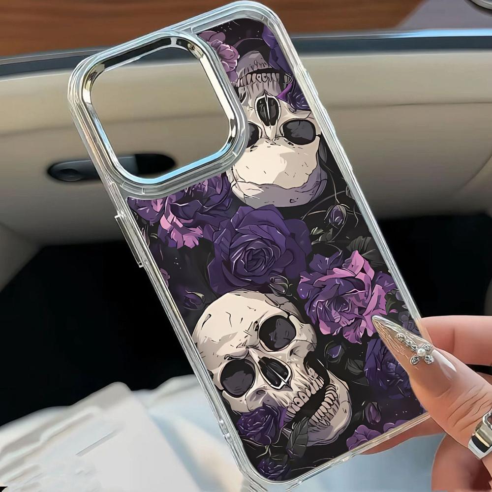 Purple Rose Skull Phone Case For Iphone 17 12 15 Plus 16 Pro Max 11 13 14 17E 16E Ultra Anti-Fingerprint Soft Protective Cover
