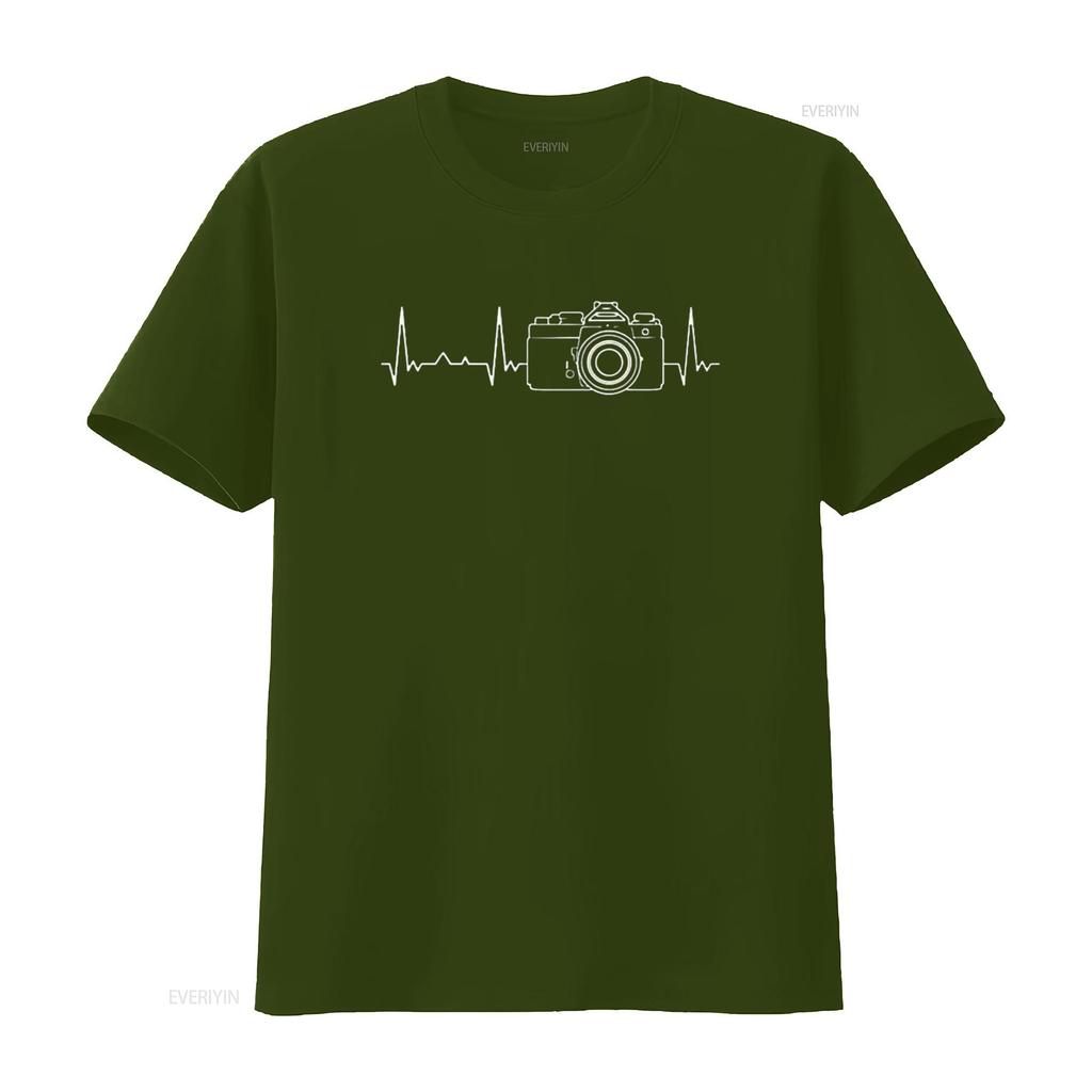 Funny heartbeat Camera Vintage  Womens T Shirt vintage Washed Versatile homme Comfortable Stretched Casual Slightly