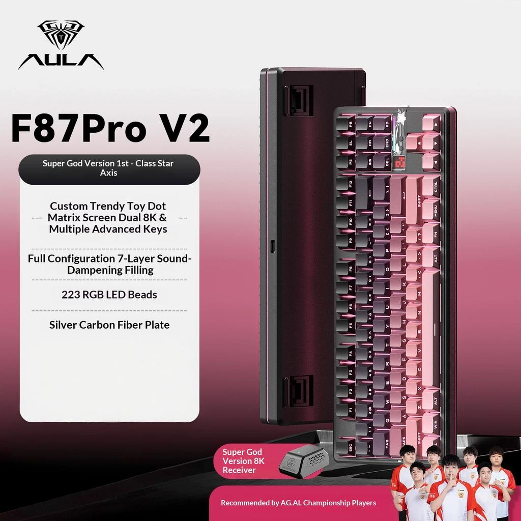 Aula F87 Pro V2 Custom Mechanical Keyboard Wireless Triple Mode Bluetooth Silent Rgb Backlit Gaming For Pc Computer Esports
