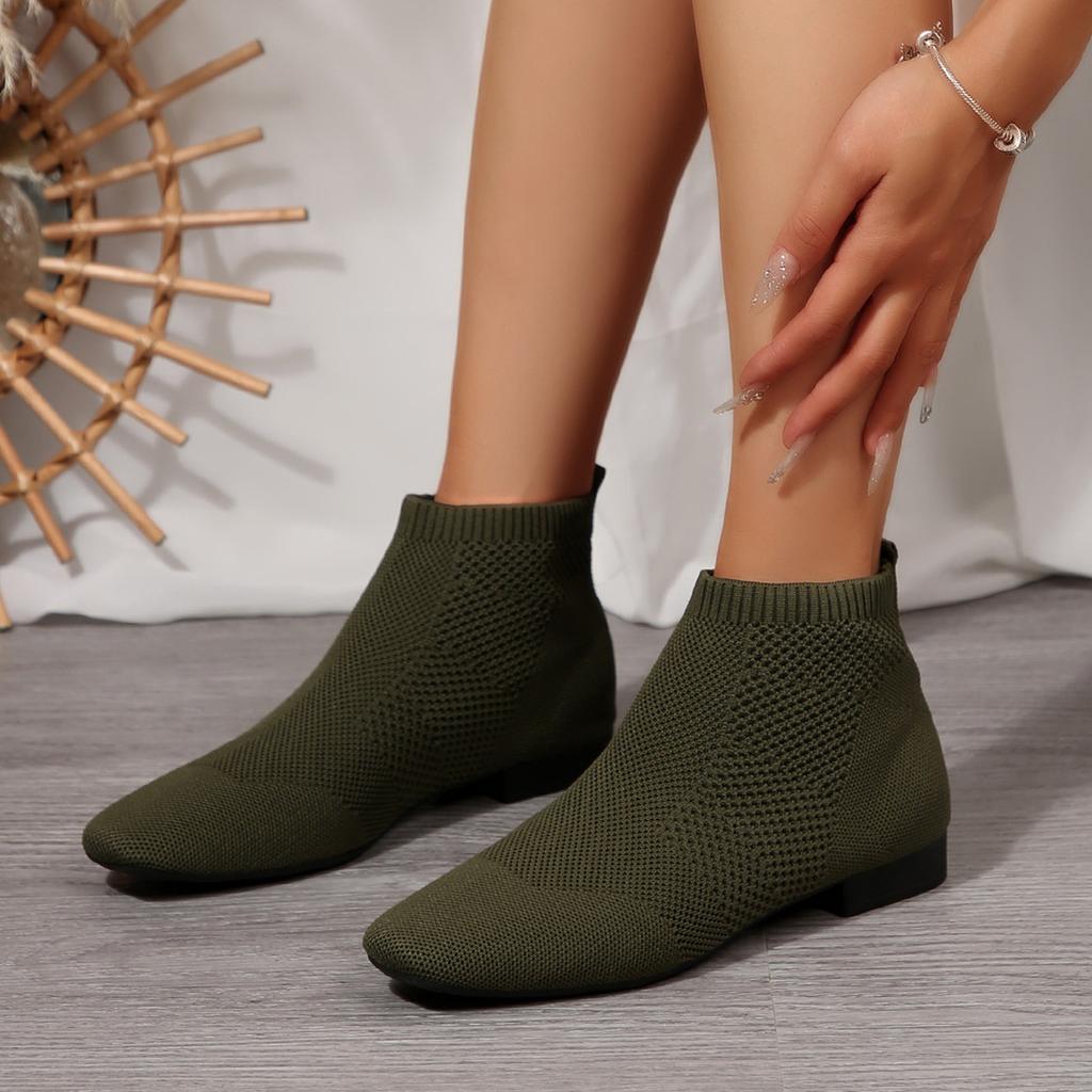 Ankle Sock Boots for Women Fashion Medium Heel Round Head Knitted Short Chelsea Boots