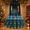 Women's Casual Vintage Christmas Print Neck Dress for Holiday Party