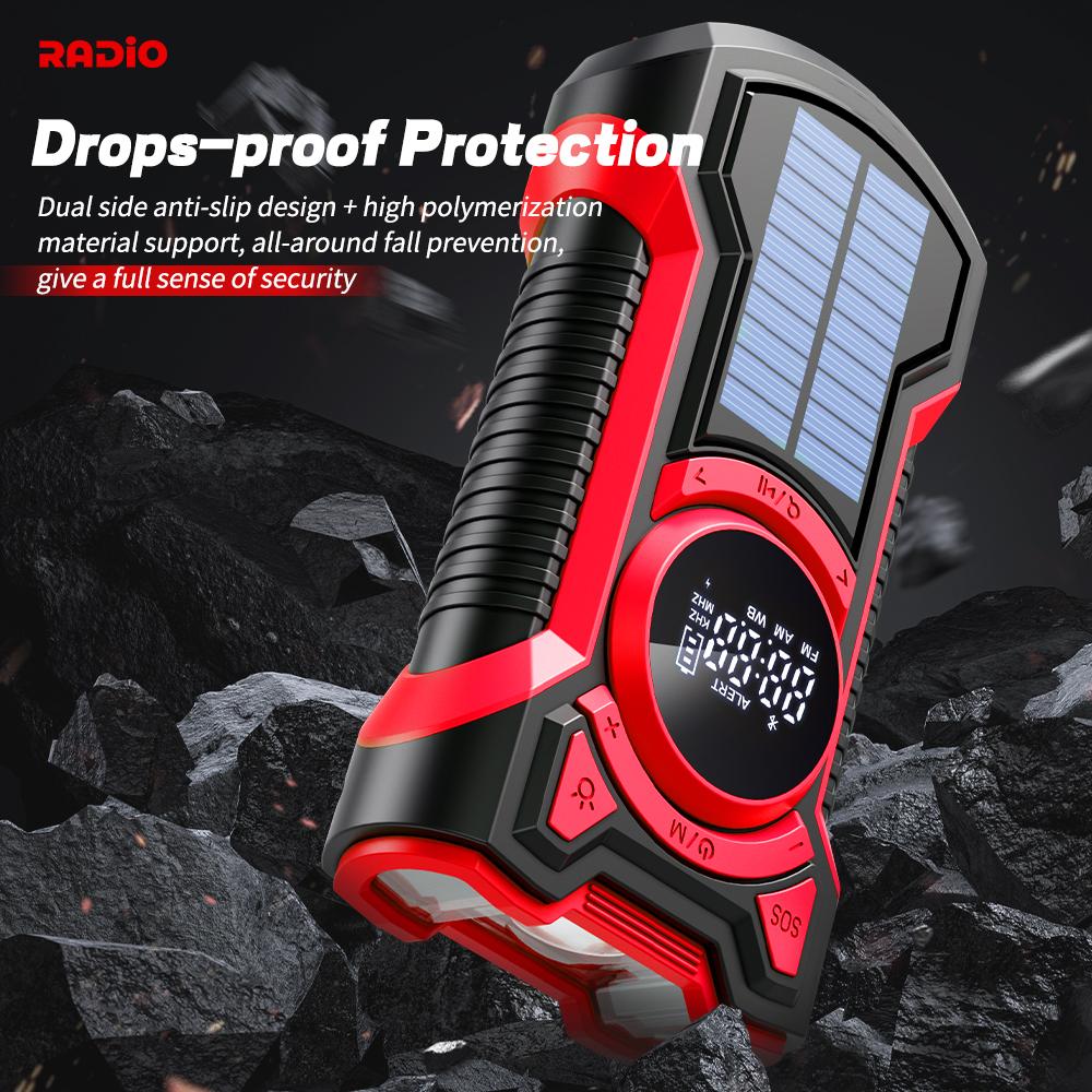 Solar 5000mAh, IP65 Waterproof Emergency Radio Hand Crank  Dustproof Bluetooth 5.3 Portable AM/FM /NOAA Weather Alert Radio