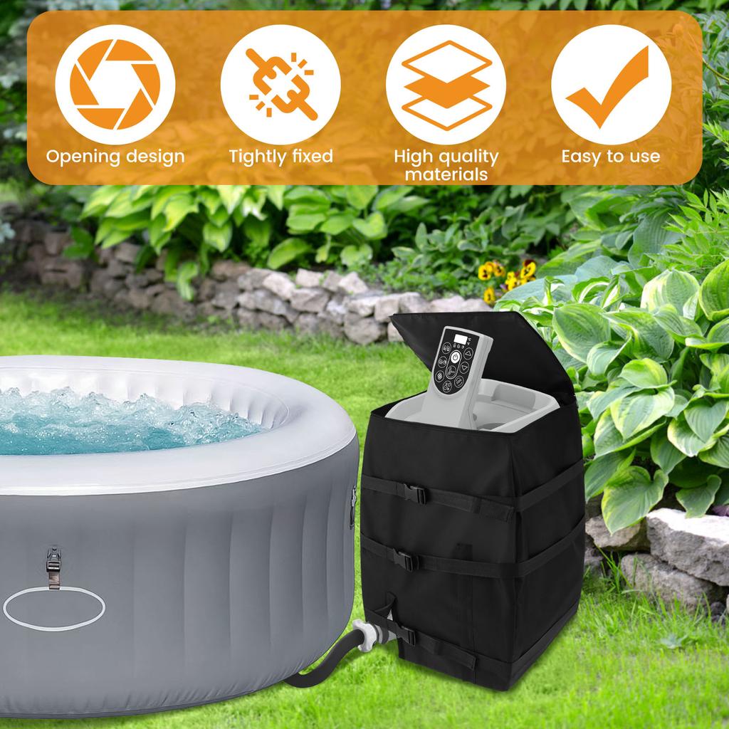 Reusable Square Hot Tub Spa Heater Pump Cover with Zipper Weather Proof Inflatable Hot Tub Pump Cover for Outside All-Weather