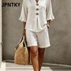 JPNTKY Γυναικεία Μόδα Casual Κοντομάνικο V-Neck Κοστούμια με Παντελόνι