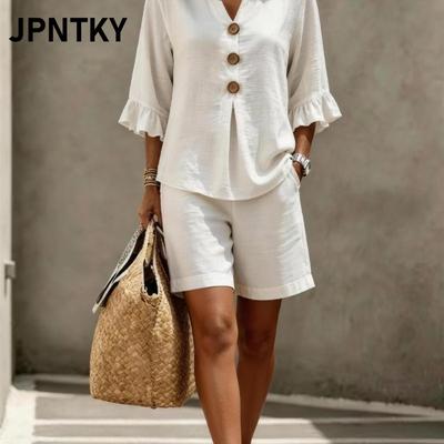 JPNTKY Women's Fashion Casual Short Sleeve V Neck Pants Suits