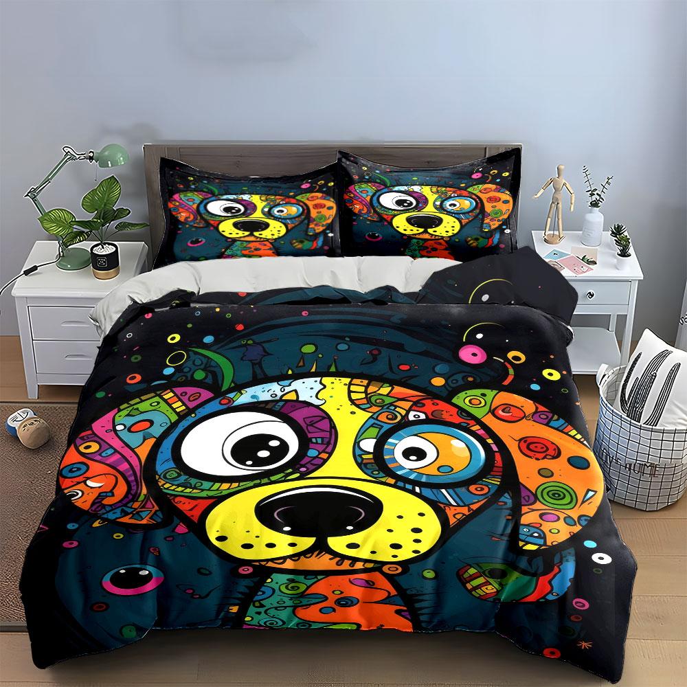Colorful Dog Art Decor Set Soft Comfortable Duvet Cover Bedding Set Included 1*Duvet Cover & 2*Pillowcases, Gift