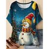 Women's Christmas T-Shirt Holiday Top Tee Round Neck Shirt Festive Wear Cheerful Print Short Sleeve T-Shirt
