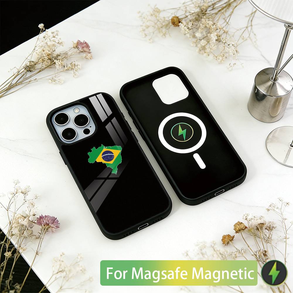 Brazil Brazilian Flag Phone Case For iPhone17,16,15,14,13,12,11 Plus,Pro Magnetic For Magsafe Wireless Charging
