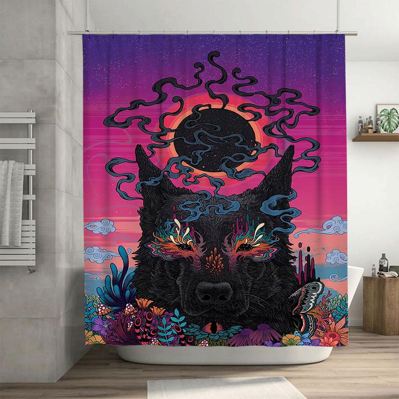 

Animal Print Shower Curtain Black Cat With Moon Multicolored Unique Wall Decor For Bathroom Modern Purple Blue Pink Design 72X84 W60H190(CM)-1 Pcs