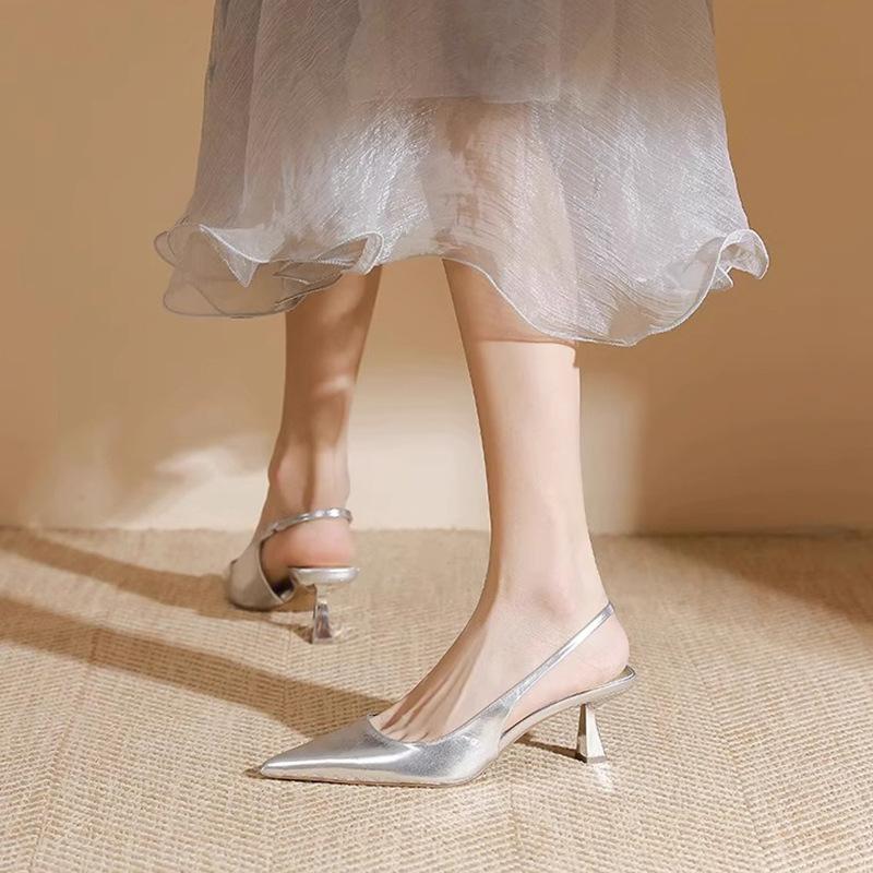 Nai Pai silver pointed high heels women's 2025 summer new versatile small fresh thin heel bag head with sandals