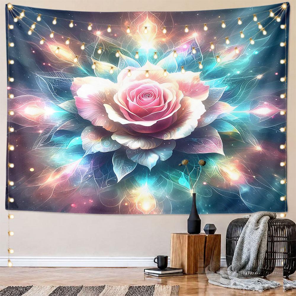 Glowing Rose with Cosmic Light Pattern Pattern Wall Hanging Tapestry Decorative Tapestry Home Decor for Bedroom and Living Room