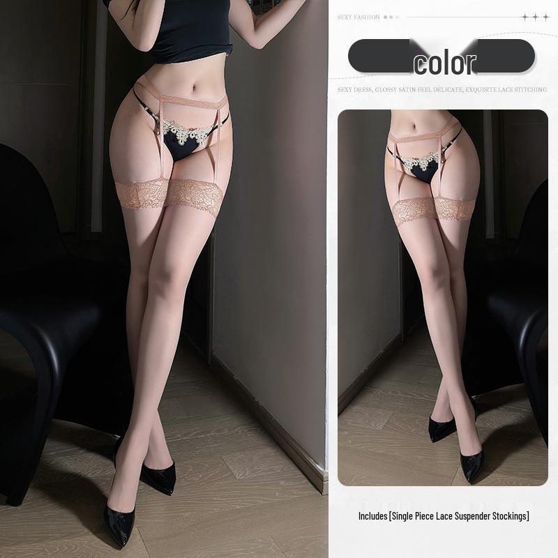 Lace Trim Fishnet Bodystocking with Garter Belt, Open Crotch, and Open Butt - Super Thin Transparent Erotic Lingerie.