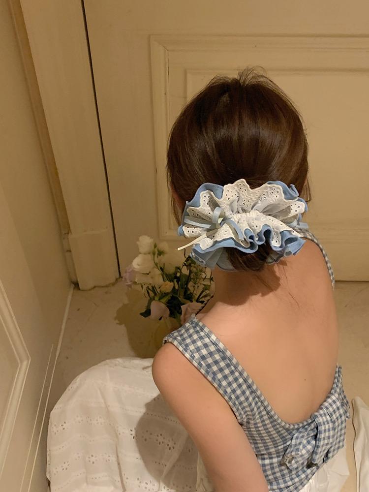 Large Denim Double layered Hair Scrunchies With Lace for Girls and Women Elastic  Hair Bands Nordic Style Hair Accessories