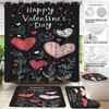 4 Stück Valentinstag Romantische Liebe Schwarz Bedrucktes Badezimmer-Set 180x180 Wasserdichter Duschvorhang Fußmatte U-förmige Toilettenmatte