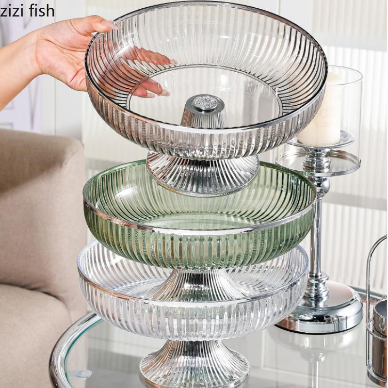 Round Acrylic Fruit Plate Candy Tray Snack Tray Dried Fruit Bowl High Foot Cake Plate Dessert Plates Refreshment Tray Salad Bowl