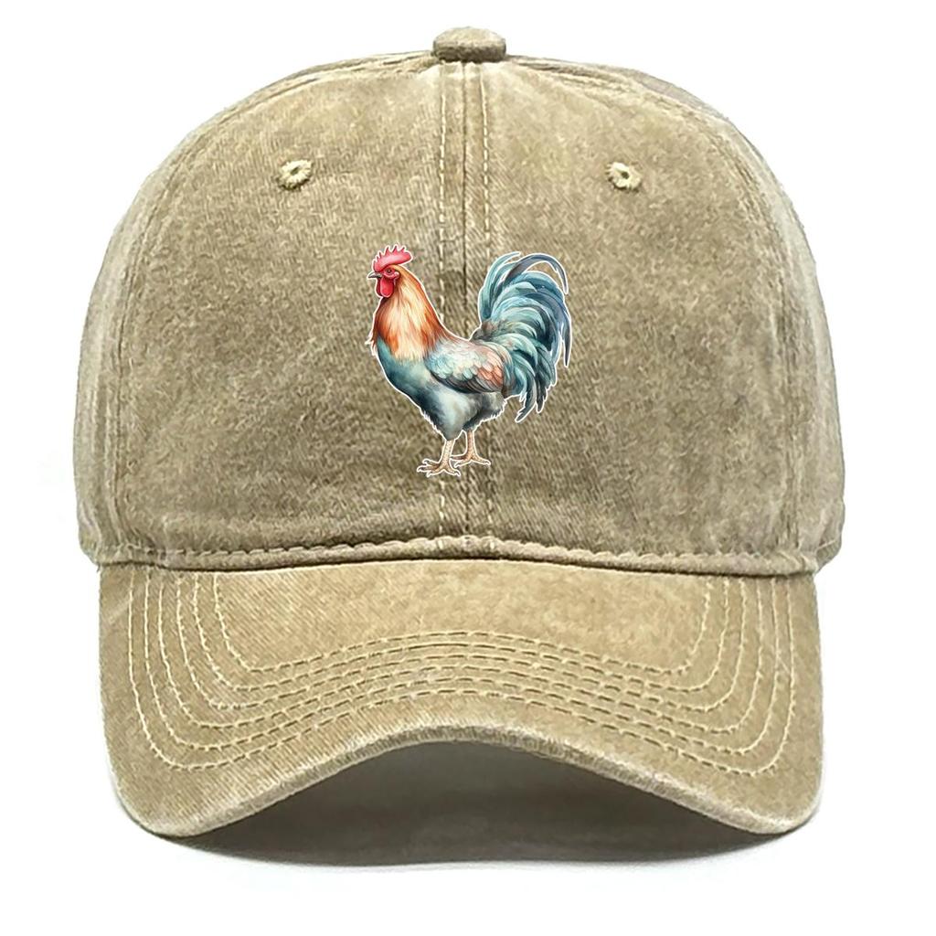 Lifelike Rooster Print Snapback Sun Hat, Animal Flat Cap Slouchy Cozy Retro Curved Brim Adjustable Baseball Cap