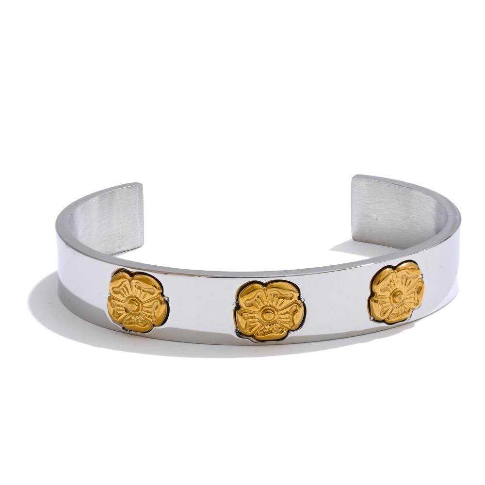 

Yhpup 63mm 2025 Stainless Steel Flower Cuff Open Bracelet Bangle Statement PVD Plated Charm Jewelry Accessories for Men